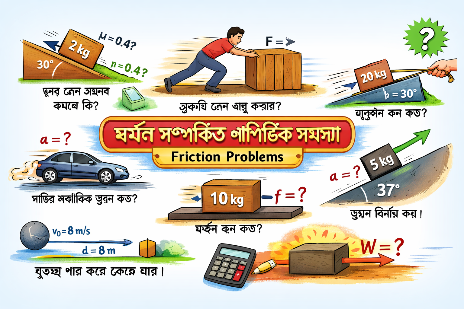 পদার্থবিজ্ঞান প্রথম পত্র ৪র্থ অধ্যায় ( ঘর্ষণ ও ঘাত বল সম্পর্কিত বাড়ির কাজ )