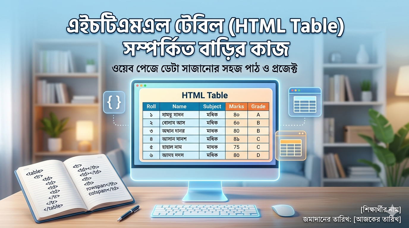 HTML Table তৈরি সম্পর্কিত বাড়ির কাজ
